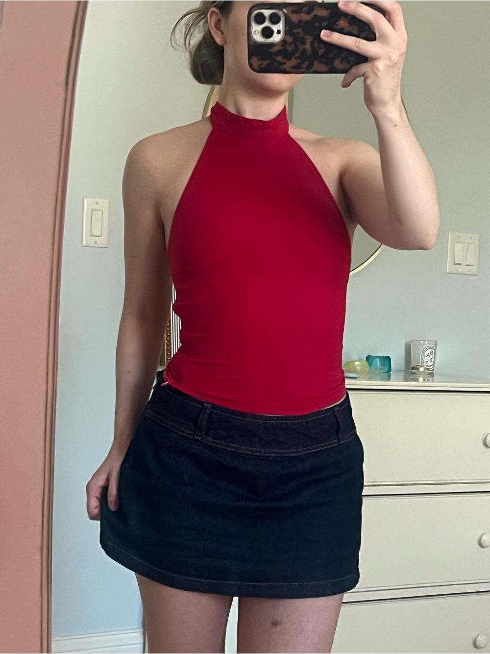 Princess Polly SIZE 2 Red Linen Halter Tie Neck Tank Top